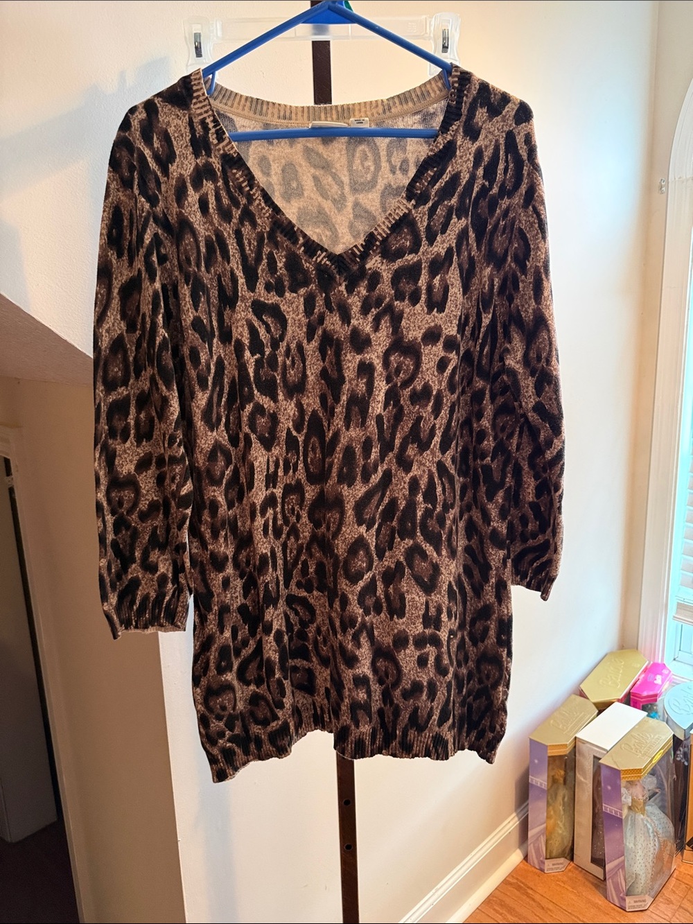 Cato Leopard Print V-Neck Sweater - Brown and Black